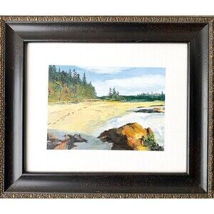 Framed 11x13 Maine Original Oil Painting Landscape Coastal Rocky Beach Signed